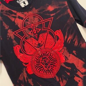 Red and Black Slim Fit Tye Dye Lions Head Tee Shirt